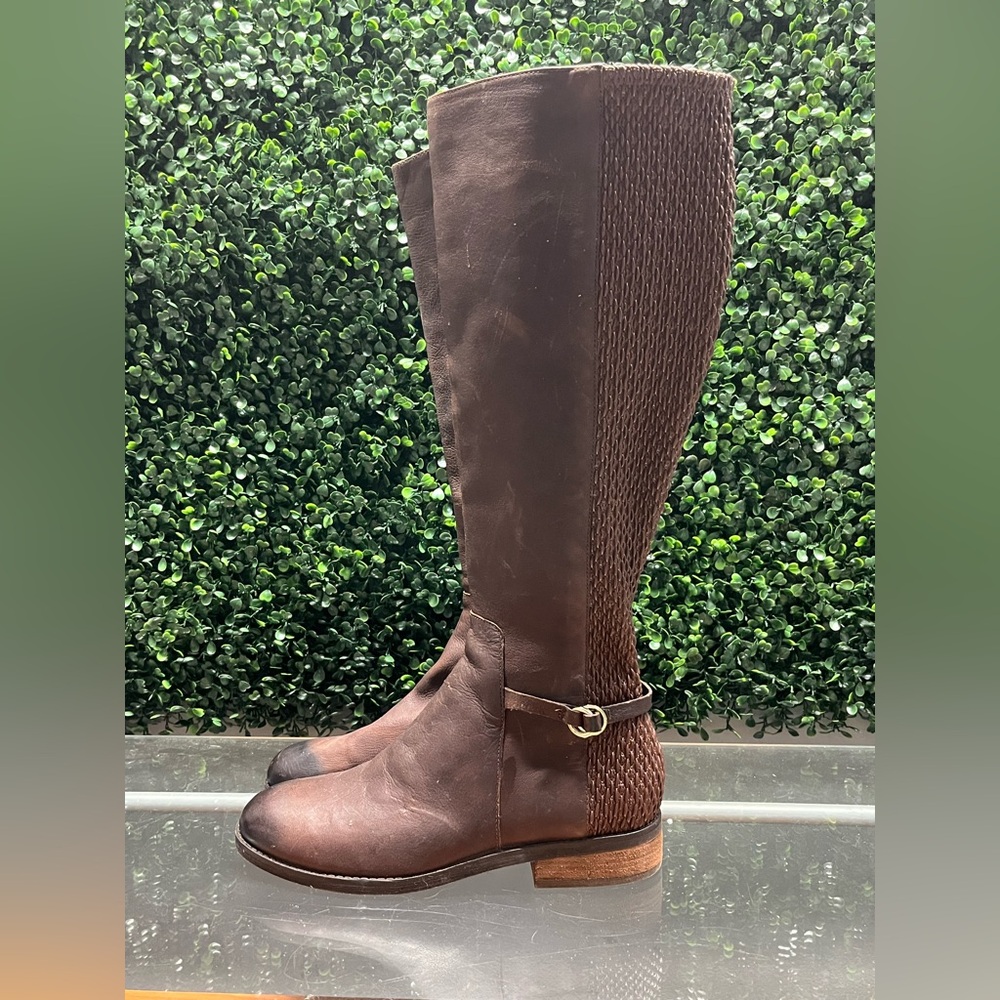 Cole Haan Isabel Stretch Leather Chestnut Brown Riding Knee High Boots W15605 - Picture 3 of 9